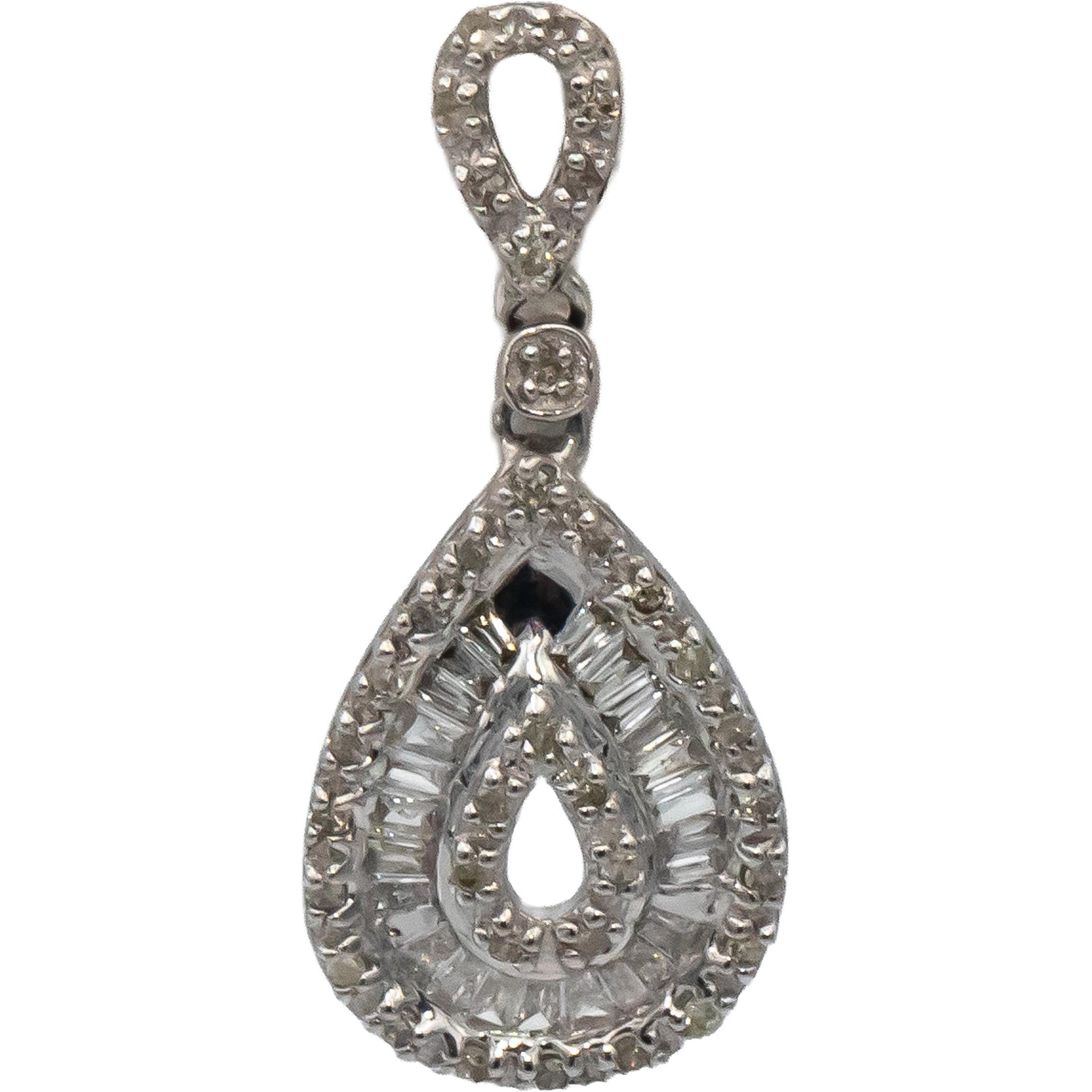 14k White Gold Round & Baguette Cut Diamond Drop Dangle Earrings 0.50CT