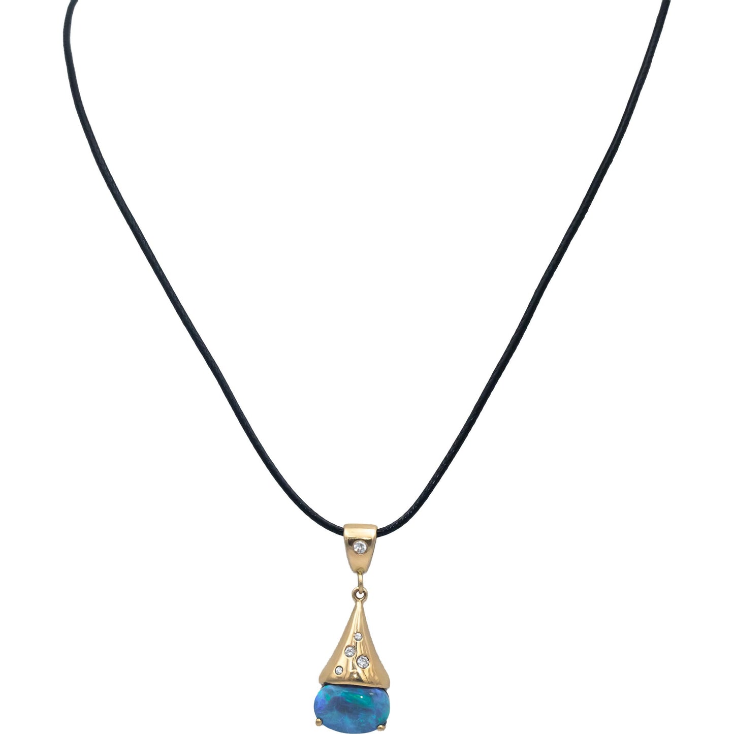 14k Yellow Gold Cabochon Opal Round Diamond Pendant Necklace 3.0CT