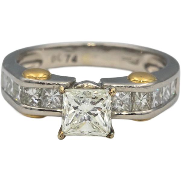 Platinum & 18k Gold Princess Cut Diamond Engagement Ring 1.14CT w/ 0.74CT Center