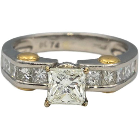 Platinum & 18k Gold Princess Cut Diamond Engagement Ring 1.14CT w/ 0.74CT Center