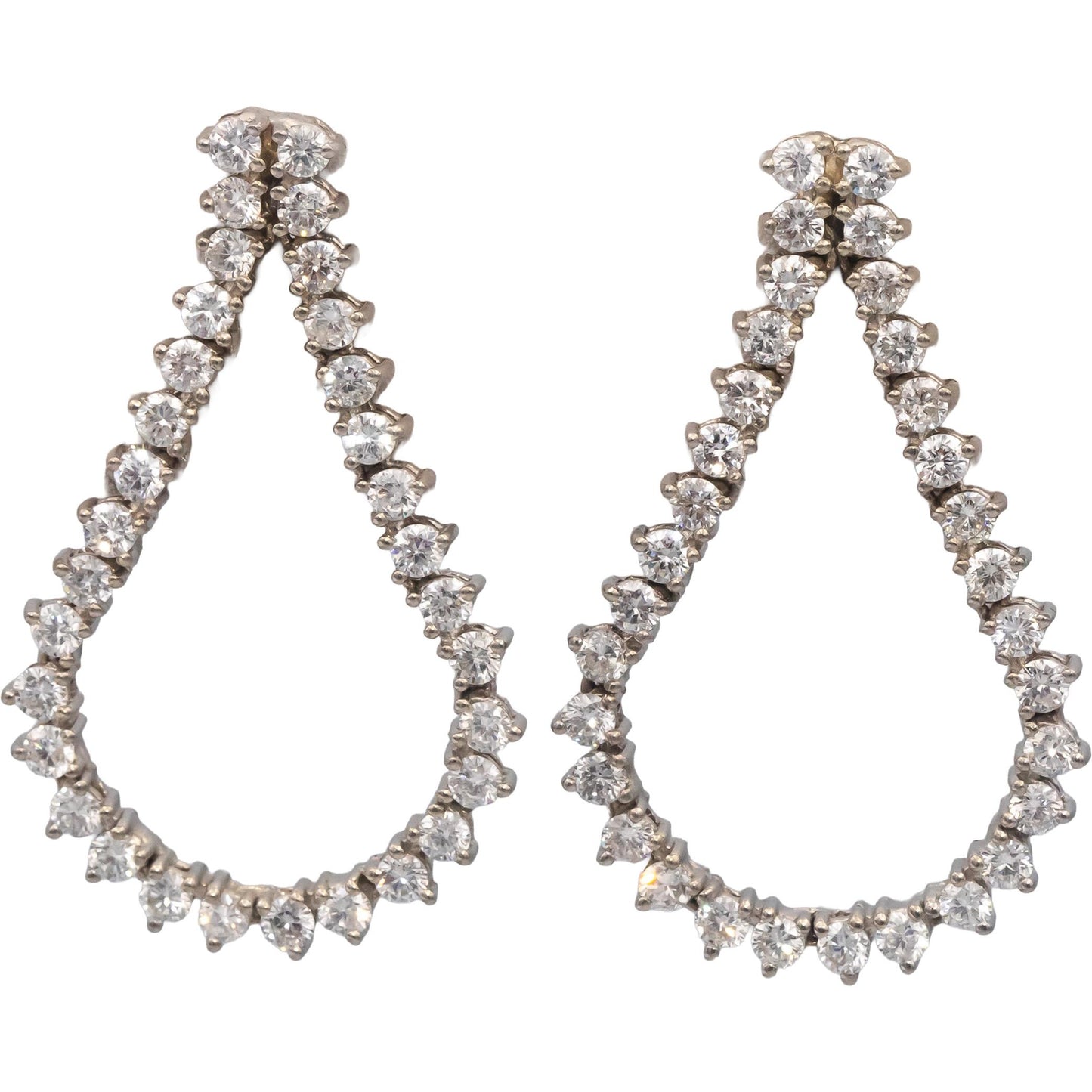 14k White Gold Round Diamond Dangle Tear Drop Earrings 1.83CT