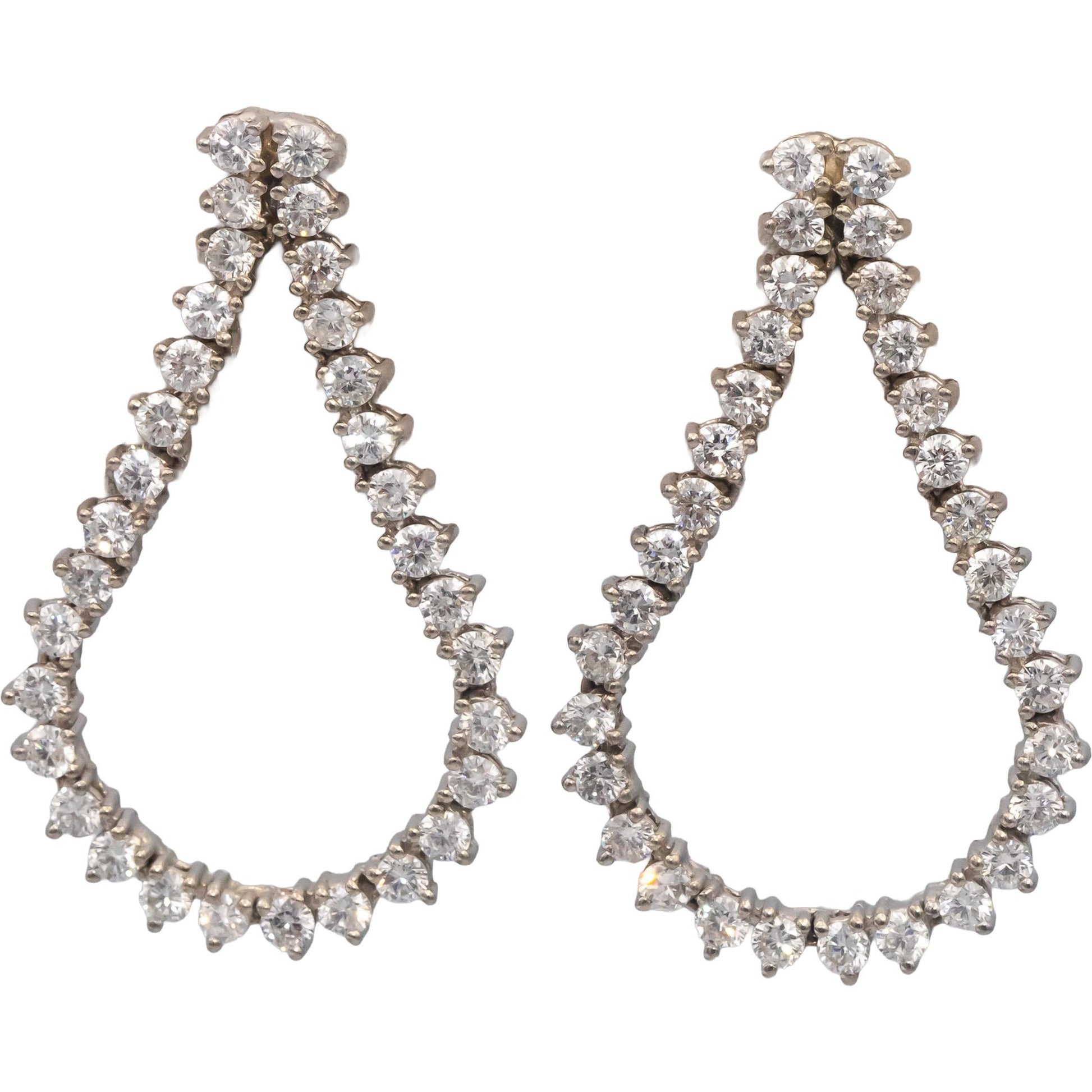 14k White Gold Round Diamond Dangle Tear Drop Earrings 1.83CT