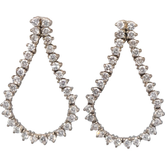 14k White Gold Round Diamond Dangle Tear Drop Earrings 1.83CT
