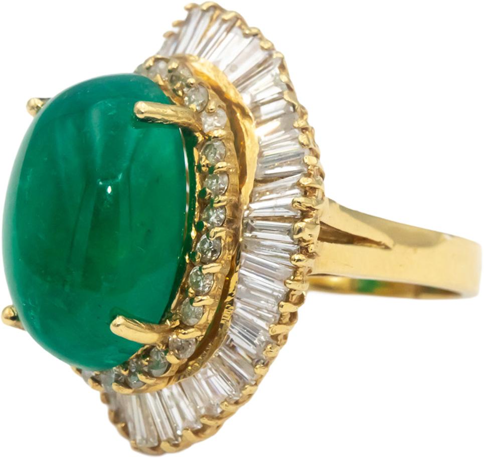 GIA Certified 18k Yellow Gold Colombian Emerald & Diamond Cocktail Ring 19.41CT