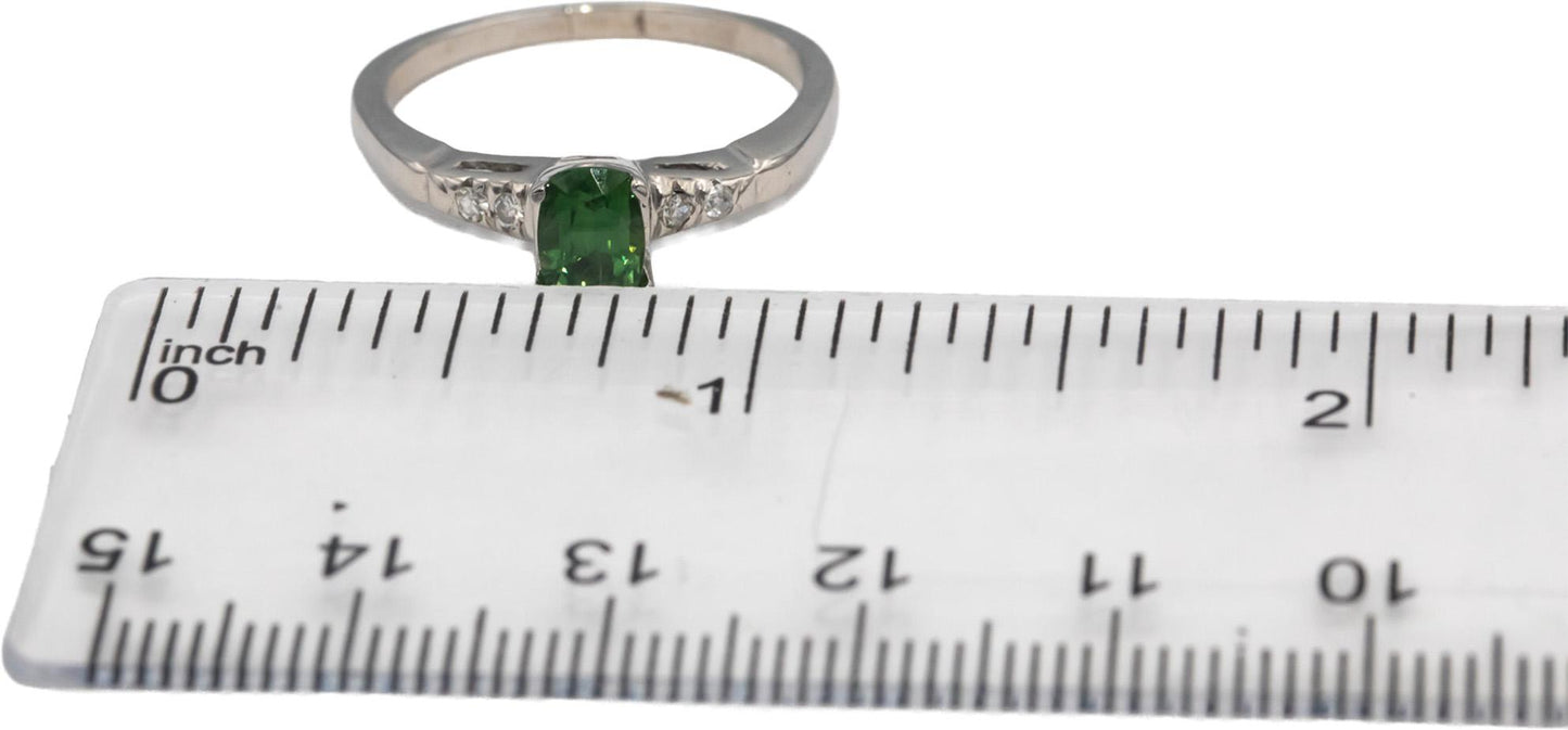 14k White Gold Cushion Green Sapphire & VS Round Diamond Cocktail Ring 0.94CT