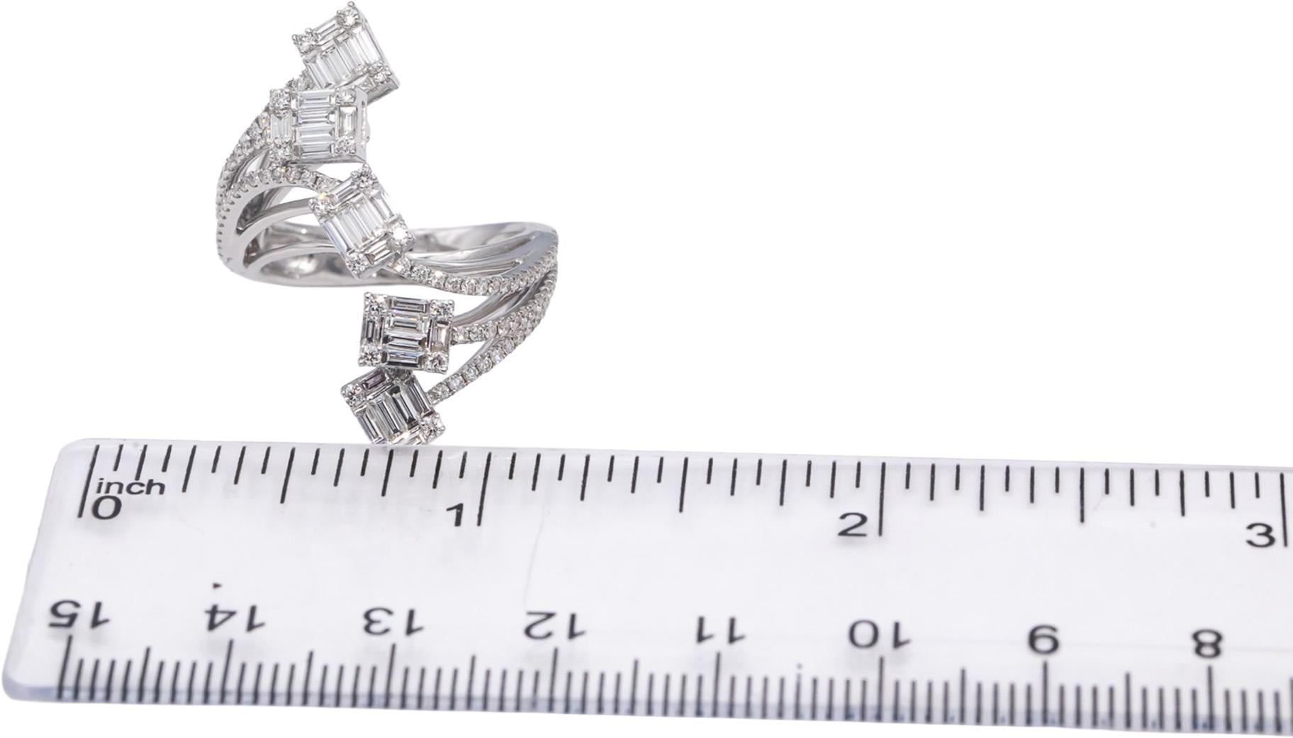 18k White Gold VS Baguette & Round Diamond Cocktail Ring 2.0CTW Size 7