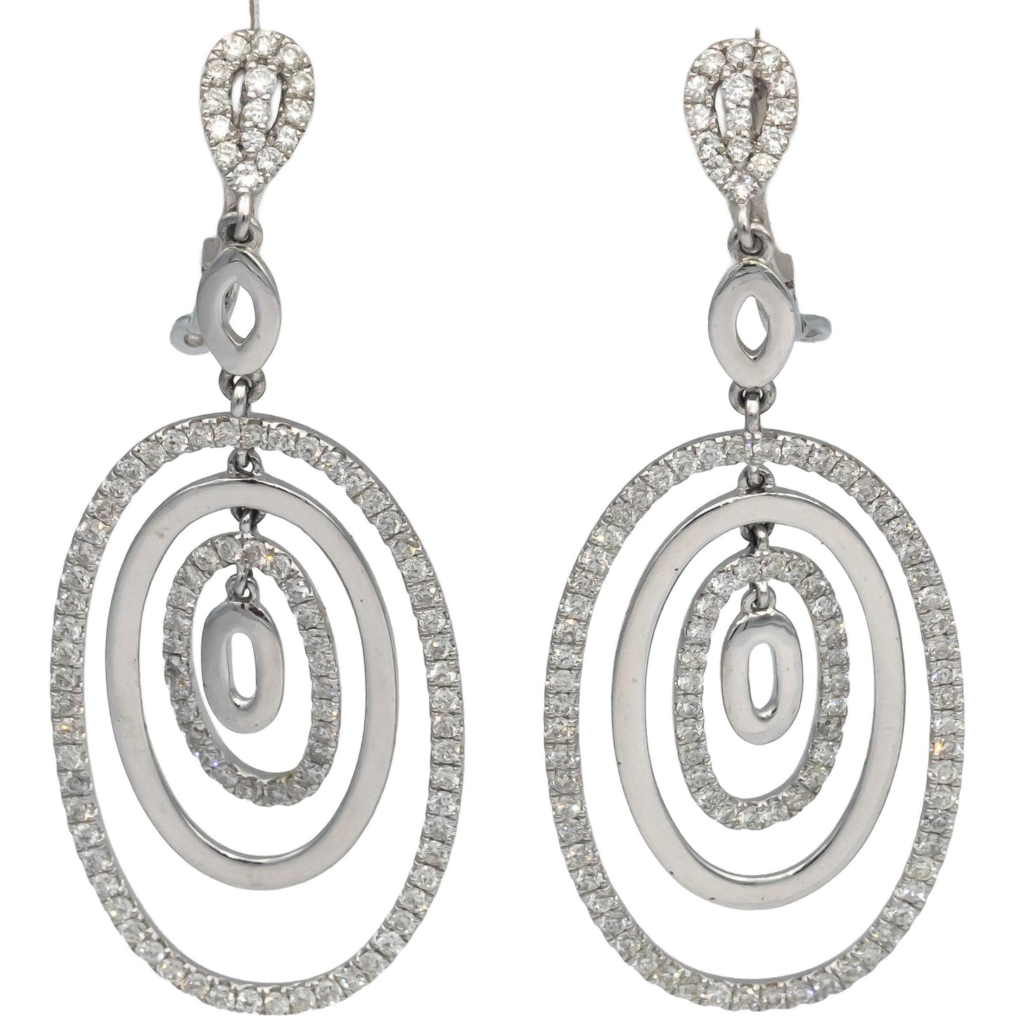 14k White Gold Round Diamond Oval Drop Dangle Earrings 2.0CT