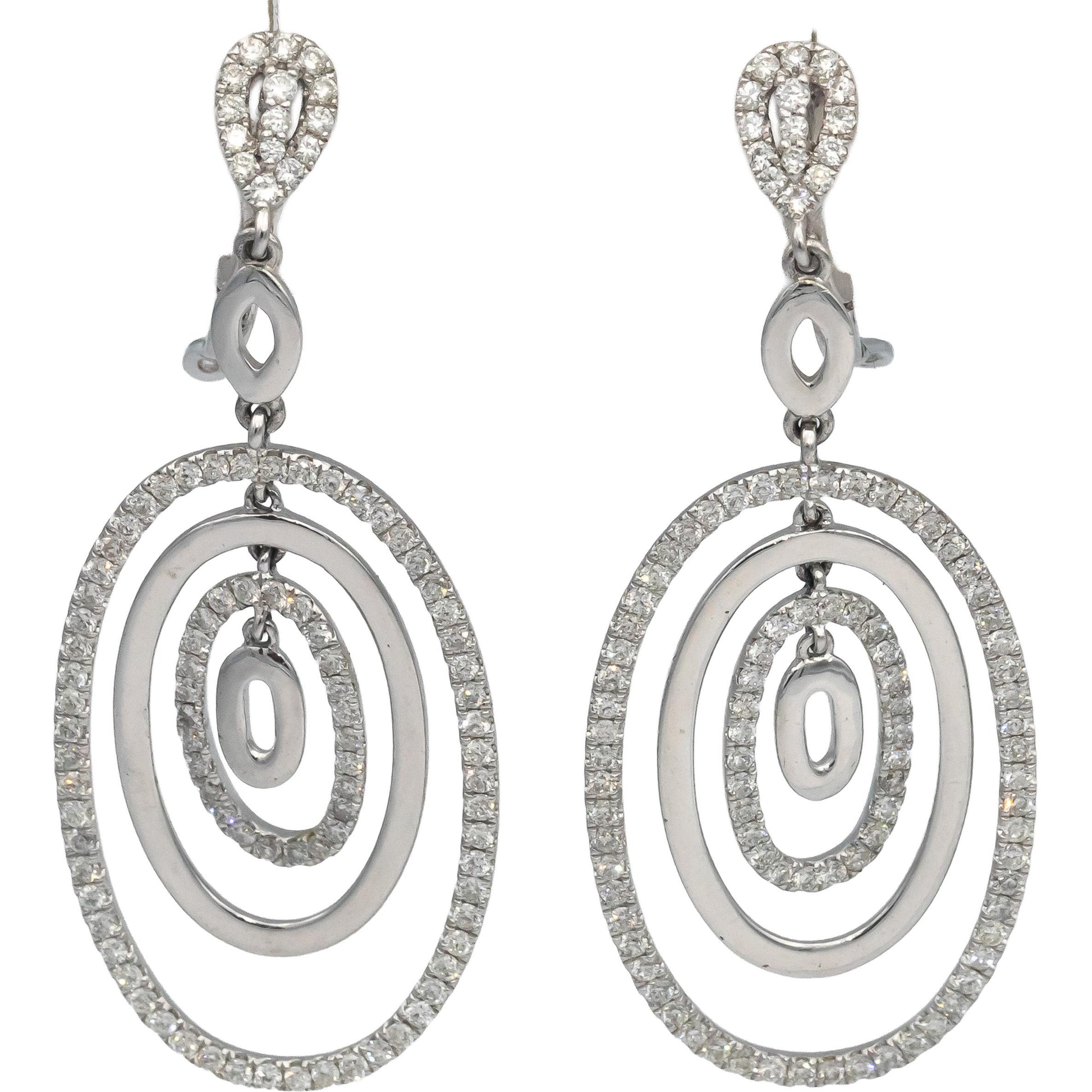 14k White Gold Round Diamond Oval Drop Dangle Earrings 2.0CT