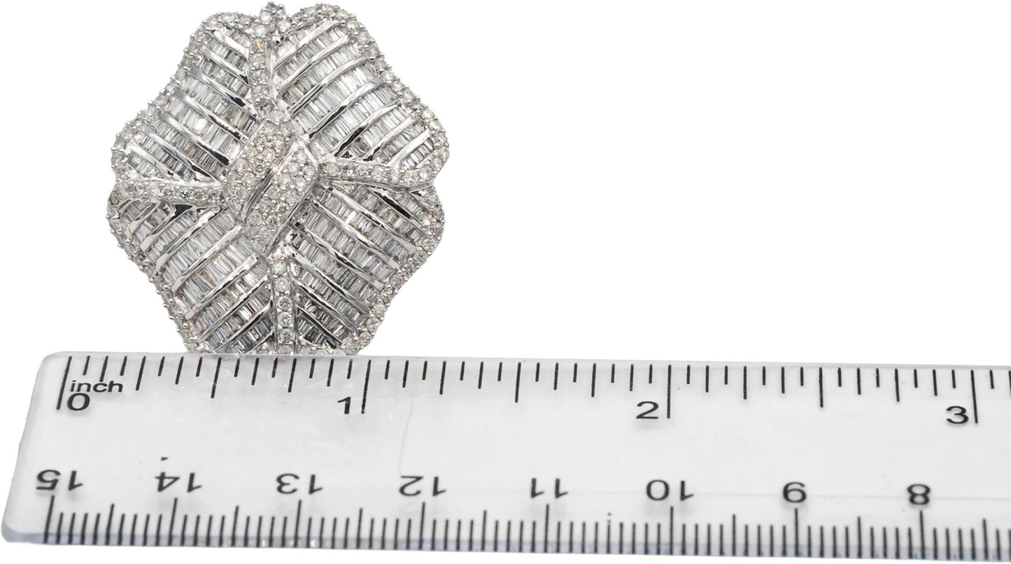 14k White Gold Round & Baguette Diamond Cluster Cocktail Ring 2.0CT Size 9.25