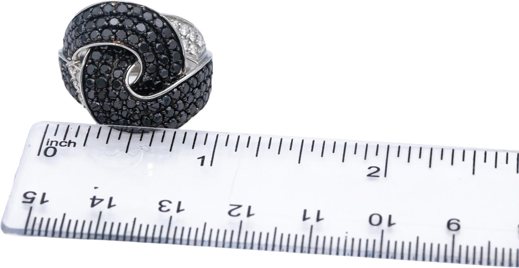 14k White Gold White & Black Diamond Cluster Swirl Statement Ring 2.50CT Size 7