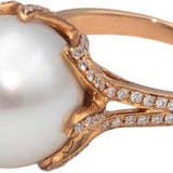 14k Rose Gold 14mm South Sea Pearl & VS Round Diamond Ring 0.60CT Size 8.5