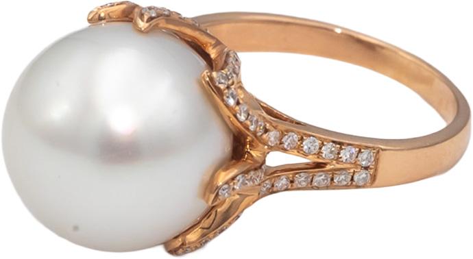 14k Rose Gold 14mm South Sea Pearl & VS Round Diamond Ring 0.60CT Size 8.5