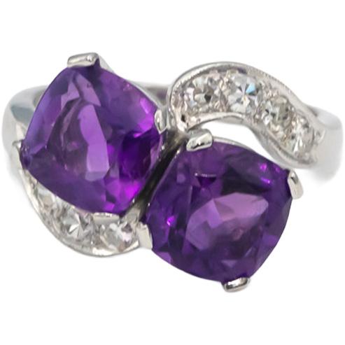 Estate Vintage Antique Platinum Diamond & Amethyst Ring 4.45CT Size 6.5