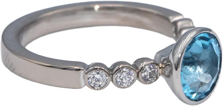 18k White Gold Round Bezel Set Blue Topaz & Diamond Cocktail Ring 1.87CT Size 6