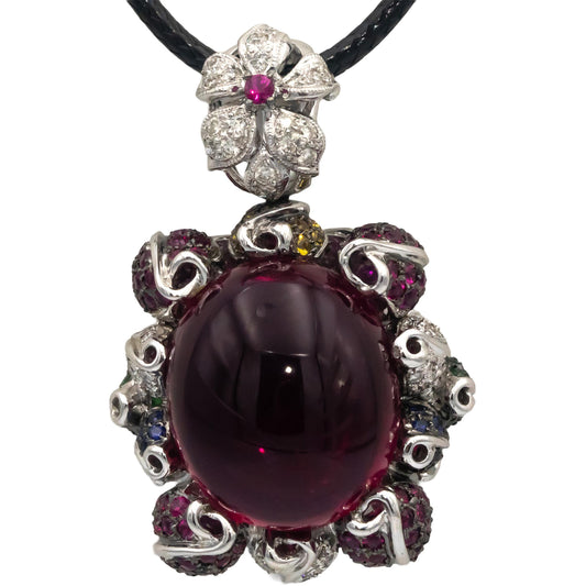 18k White Gold Rubellite Diamond Multi-Color Sapphire Pendant Necklace 28.58CTW