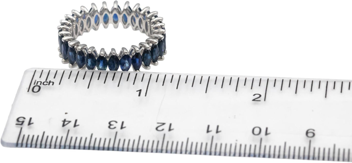 18k White Gold Marquise Cut Blue Sapphire Eternity Band Ring 4.40CT Size 7.5