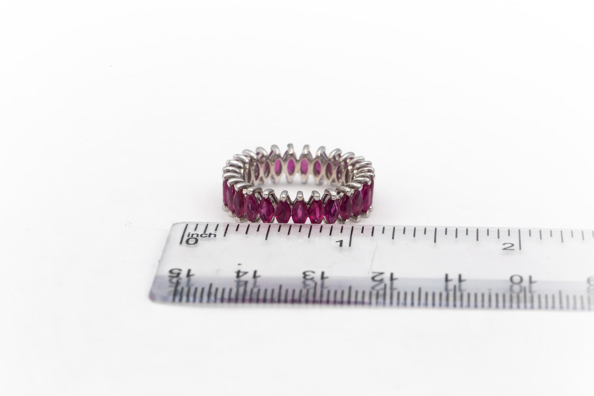 18k White Gold Marquise Cut Ruby Eternity Band Ring Size 7.5
