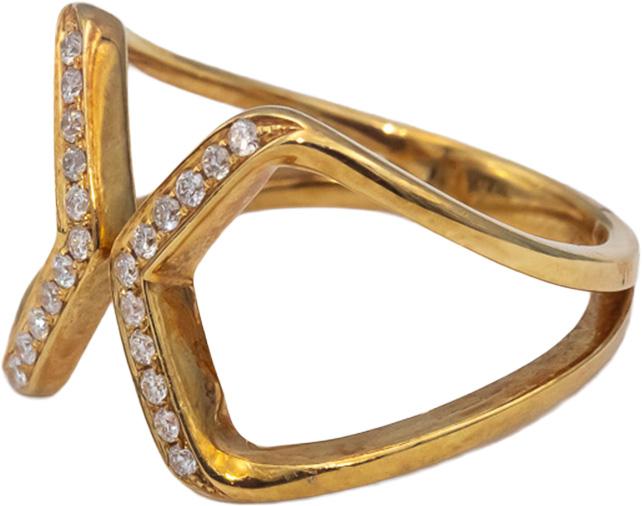 Designer 18k Yellow Gold VS Round Diamond Cuff Ring 0.15CT Size 7.25