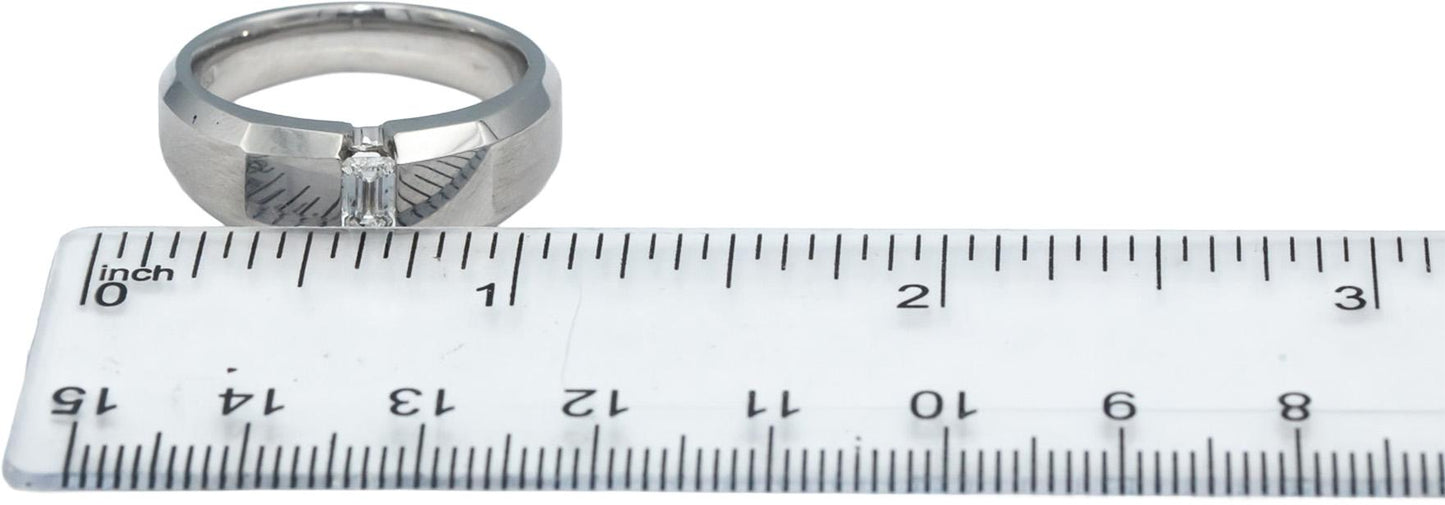 18k White Gold VS Emerald Cut Diamond Solitaire Men's Ring 0.33CT Size 10