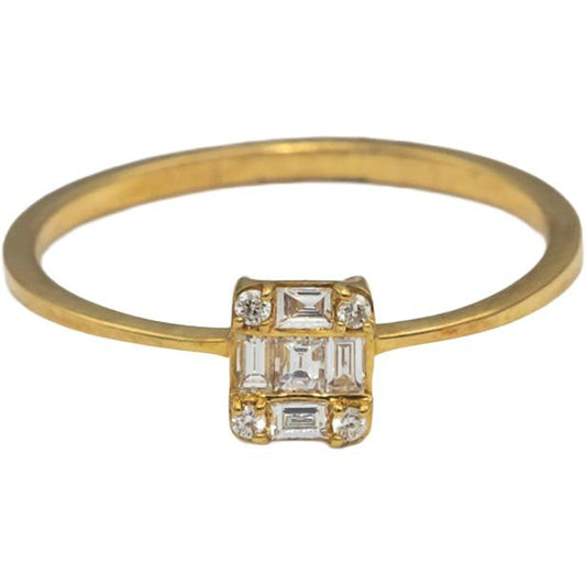 18k Yellow Gold Round & Emerald Cut Diamond Cluster Ring 0.15CT Size 7.25