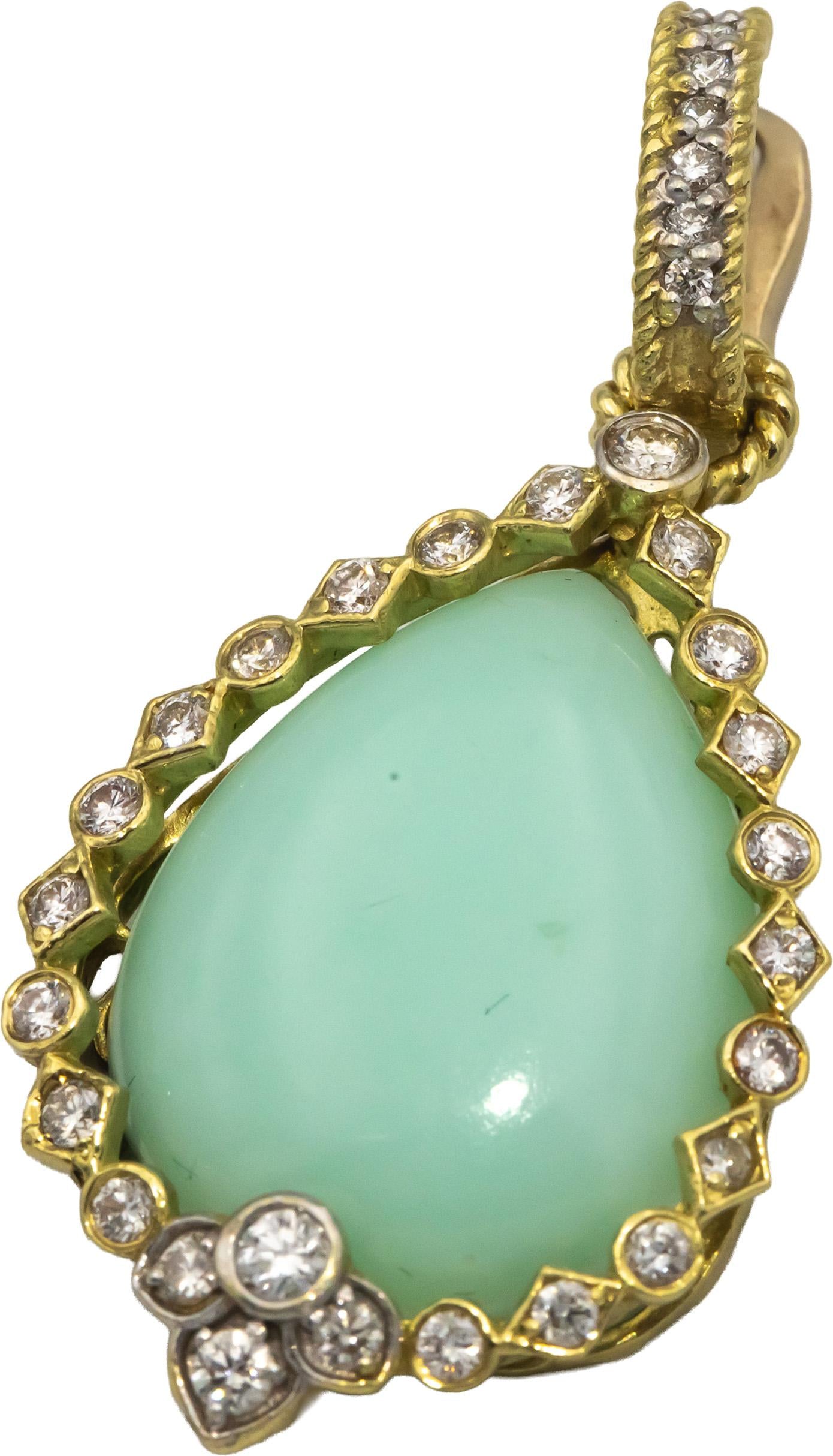 STAMBOLIAN 18k Yellow Gold Mint Chrysoprase & VS Diamond Earrings 29.18CTW