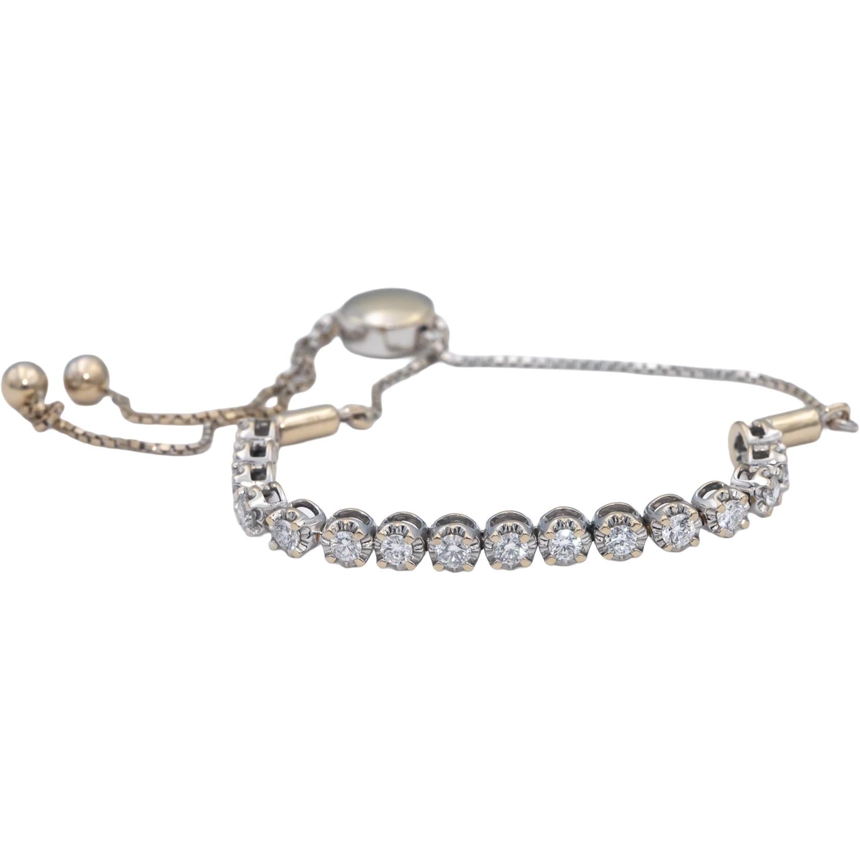 18k White Gold Round Diamond Bolo Bracelet 0.75CT