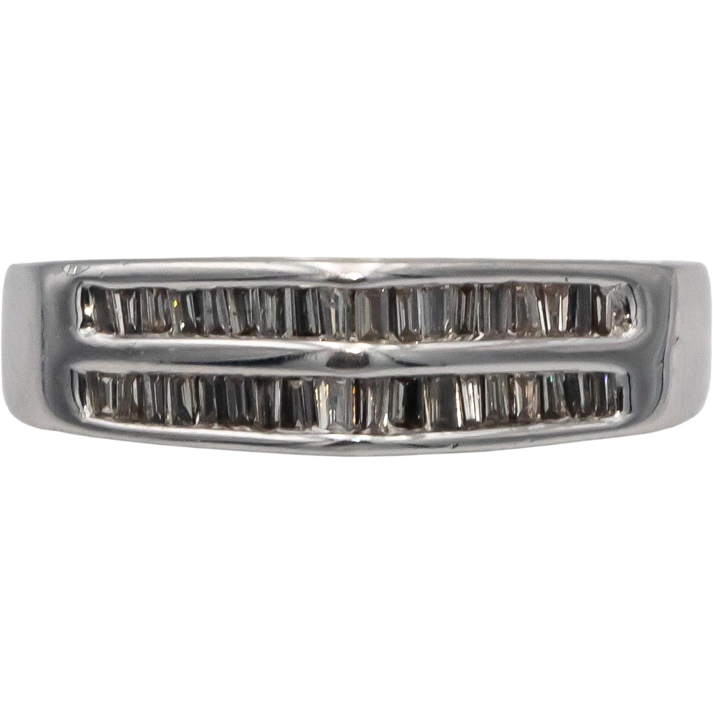 14k White Gold Baguette Cut Channel Set Two Row Band Ring 0.35CT Size 7