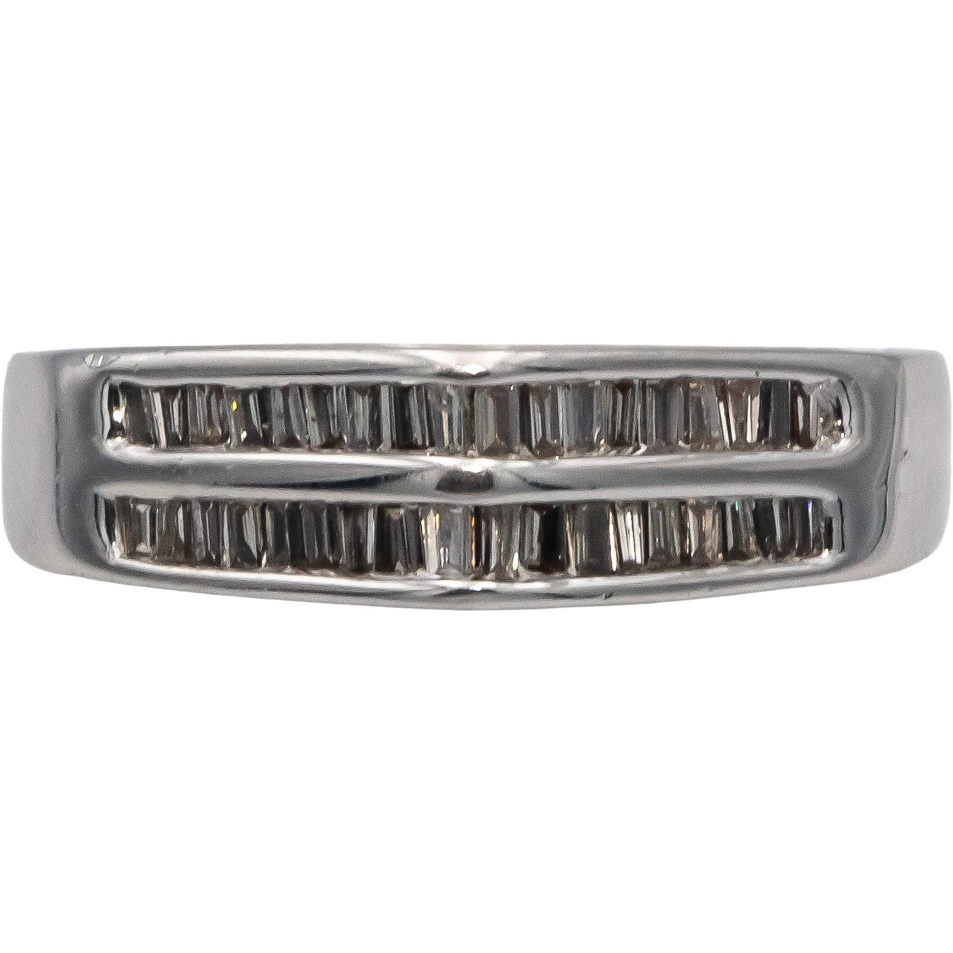 14k White Gold Baguette Cut Channel Set Two Row Band Ring 0.35CT Size 7