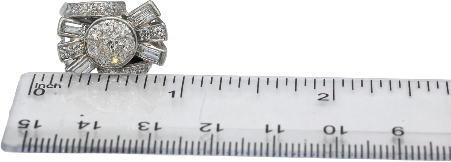 Vintage Antique Platinum VS Round and Emerald Cut Diamond Ring 1.0CT Size 4.5