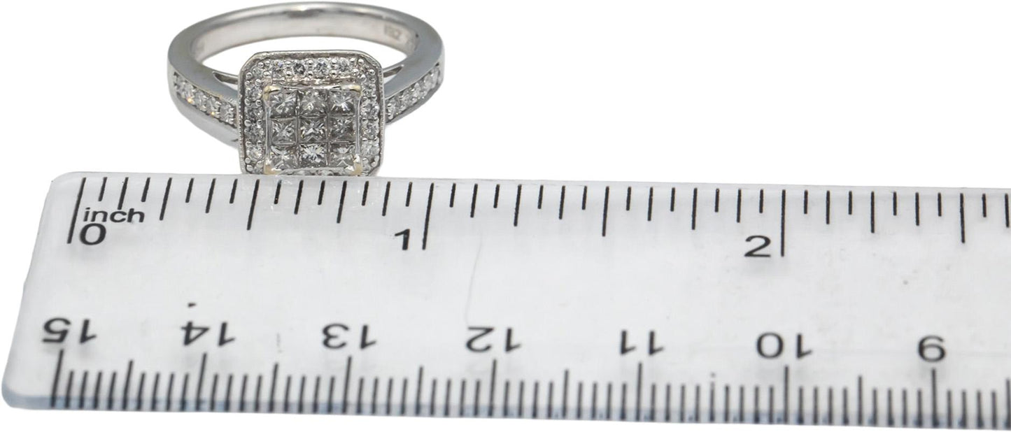 14k White Gold Princess and Round Diamond Cluster Cocktail Ring 0.60CT Size 7