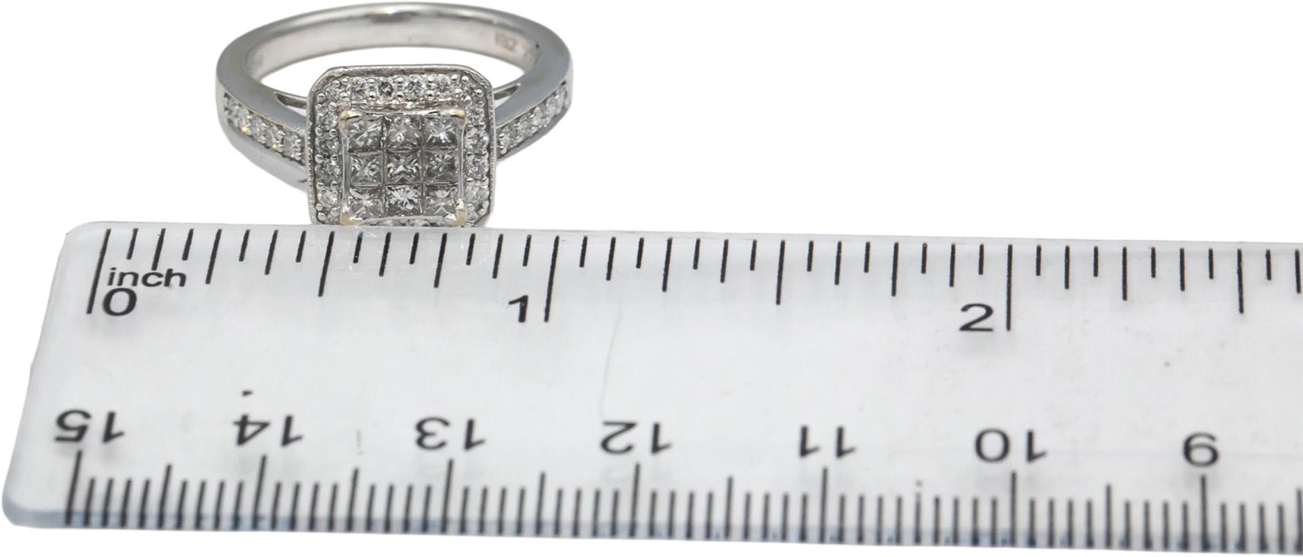 14k White Gold Princess and Round Diamond Cluster Cocktail Ring 0.60CT Size 7