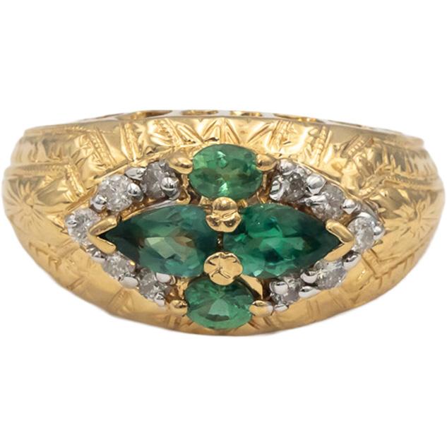Vintage 14k Yellow Gold Diamond & Green Topaz Cocktail Ring 1.20CTW Size 7