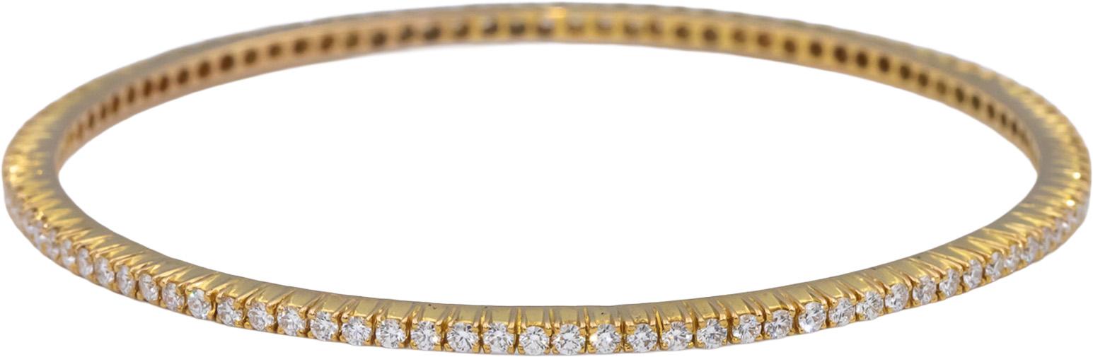 18k Yellow Gold VS Round Diamond Eternity Stackable Bangle Bracelet 2.0CT