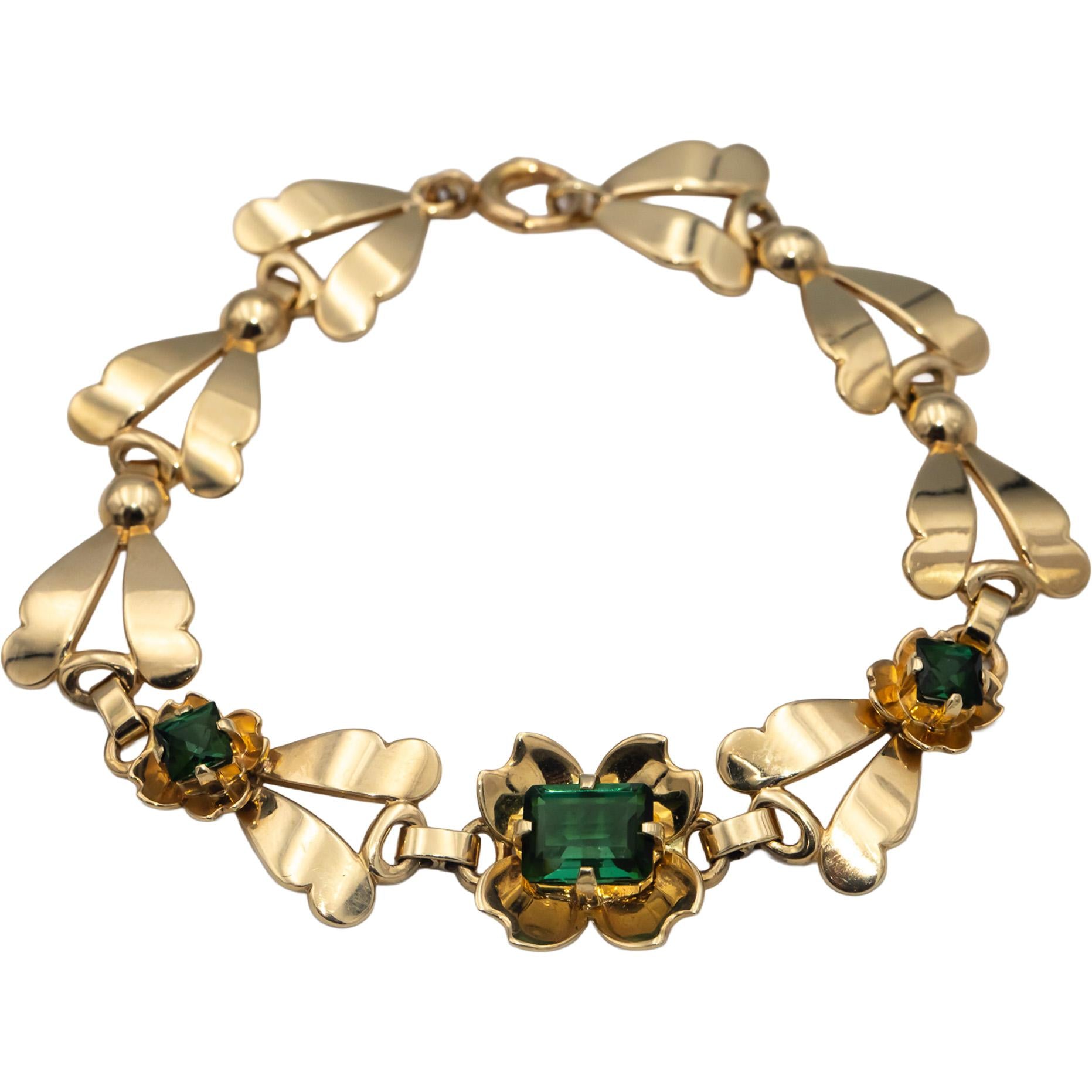 TIFFANY & CO. Vintage 14k Yellow Gold Tourmaline Fancy Link Bracelet 2.0CT