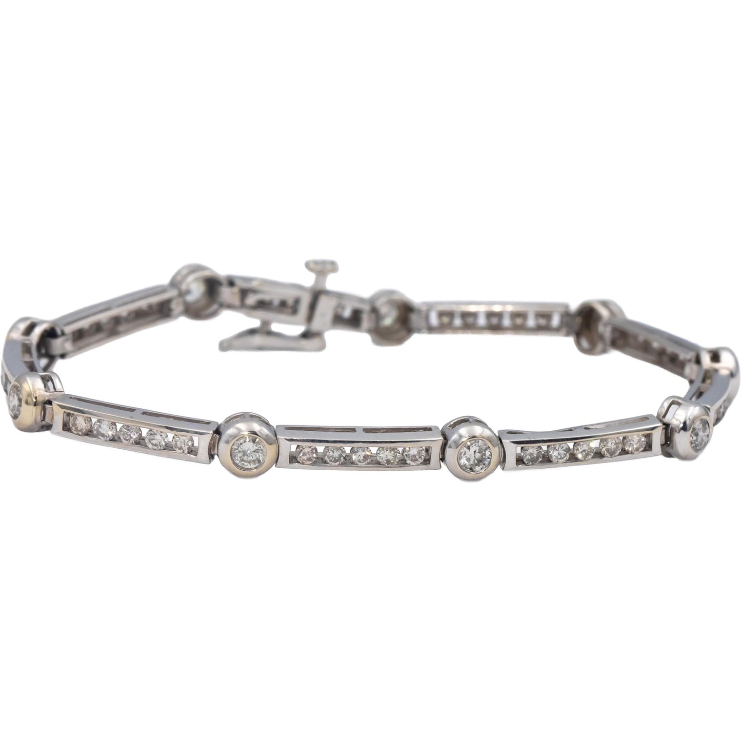 14k White Gold Round Diamond Fancy Link Bracelet 1.90CT