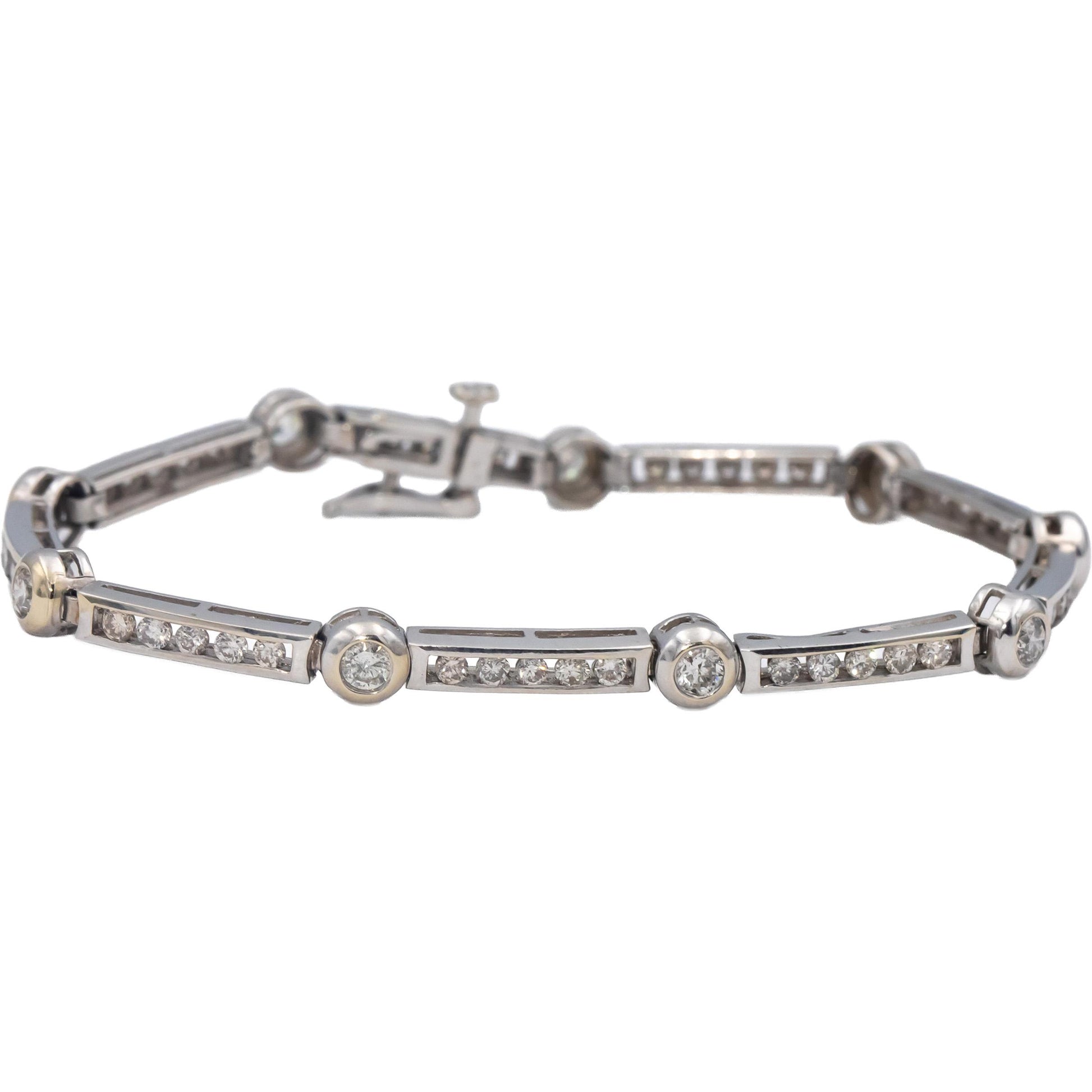 14k White Gold Round Diamond Fancy Link Bracelet 1.90CT