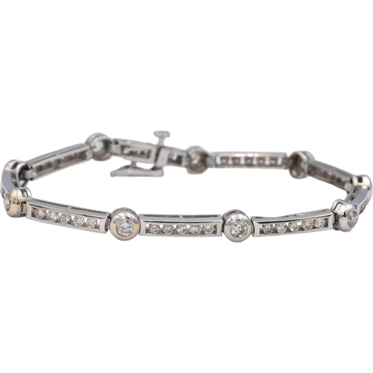 14k White Gold Round Diamond Fancy Link Bracelet 1.90CT