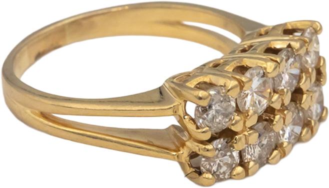 14k Yellow Gold Round Diamond Two Row Band Ring 1.50CT Size 8.25