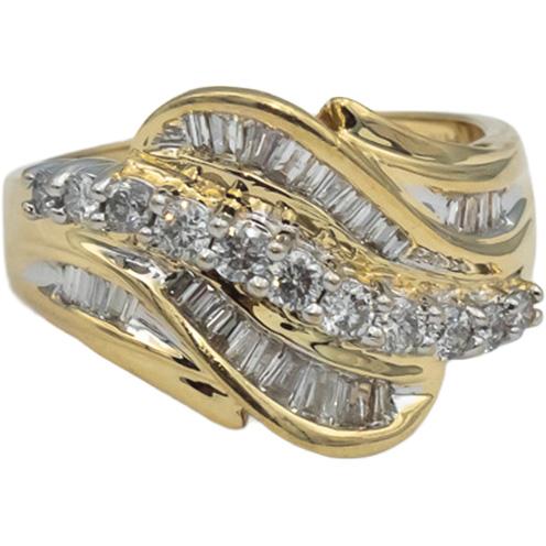 14k Yellow Gold Round & Baguette Cut Diamond Cocktail Ring 0.75CT Size 7