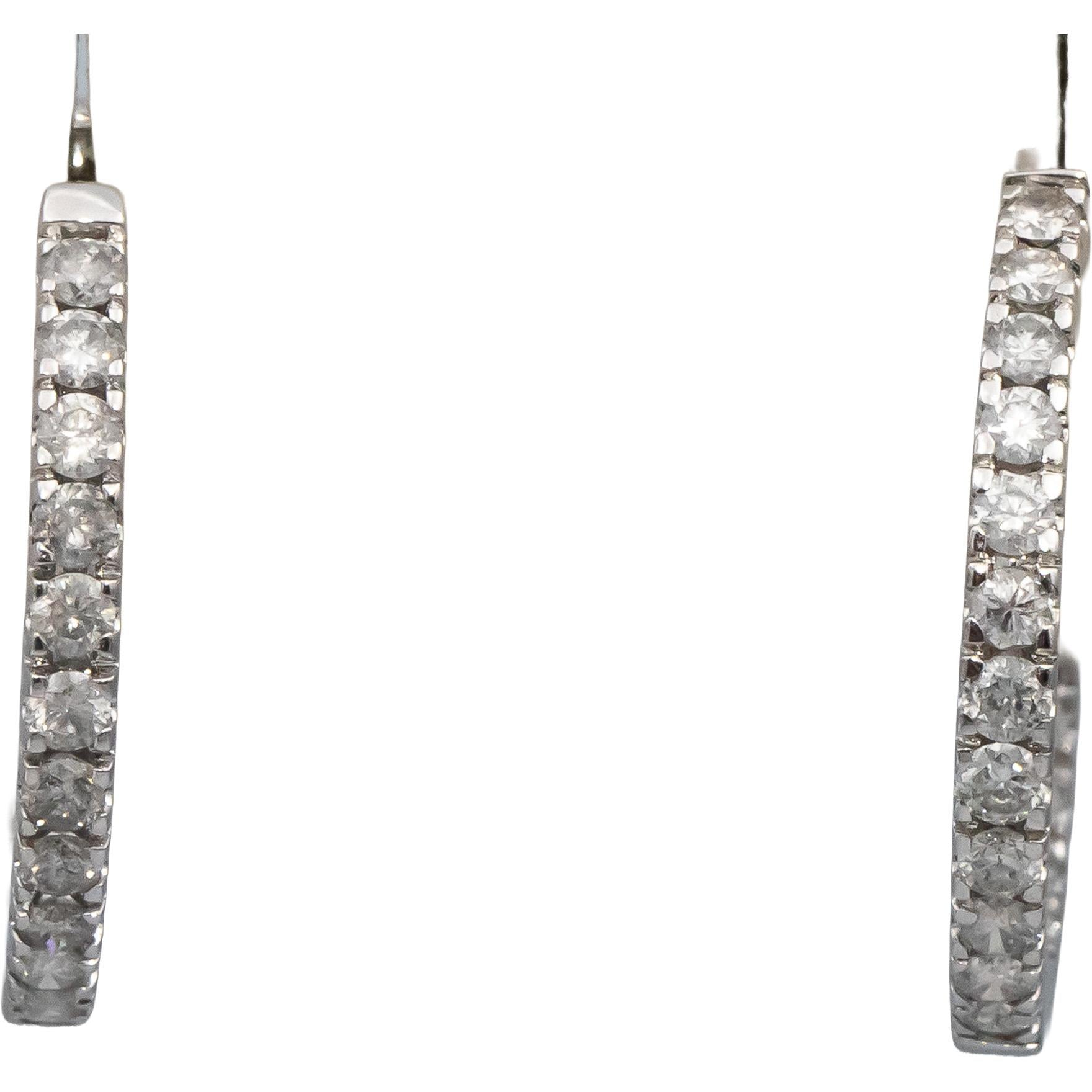 10k White Gold Round Diamond Inside Out Hoop Earrings 1.50CT