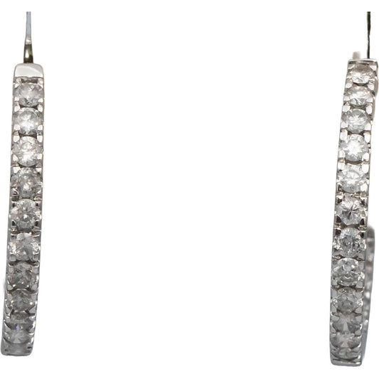 10k White Gold Round Diamond Inside Out Hoop Earrings 1.50CT