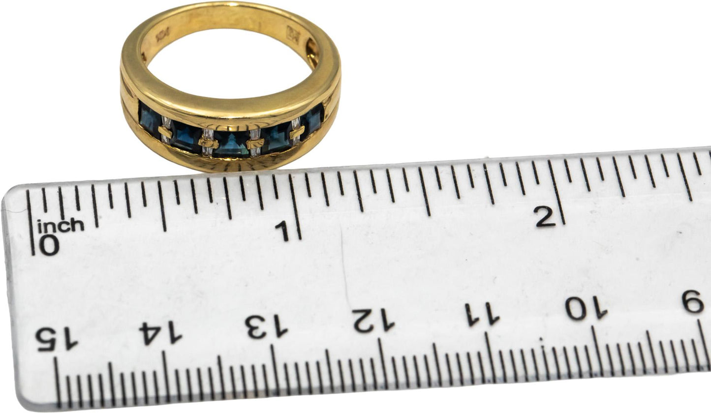 14k Yellow Gold Blue Sapphire and Diamond Band Ring 0.70CTW Size 7.25