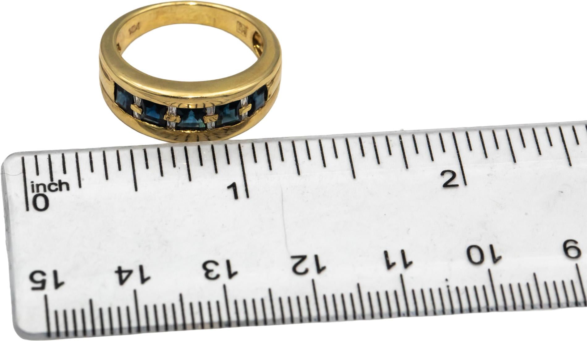 14k Yellow Gold Blue Sapphire and Diamond Band Ring 0.70CTW Size 7.25