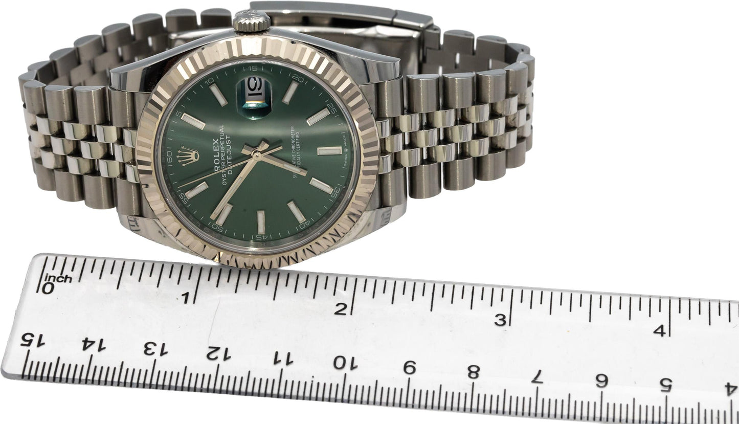 ROLEX Stainless Steel 18k Gold Datejust Green Dial 41mm Watch w/ Box Ref 126334