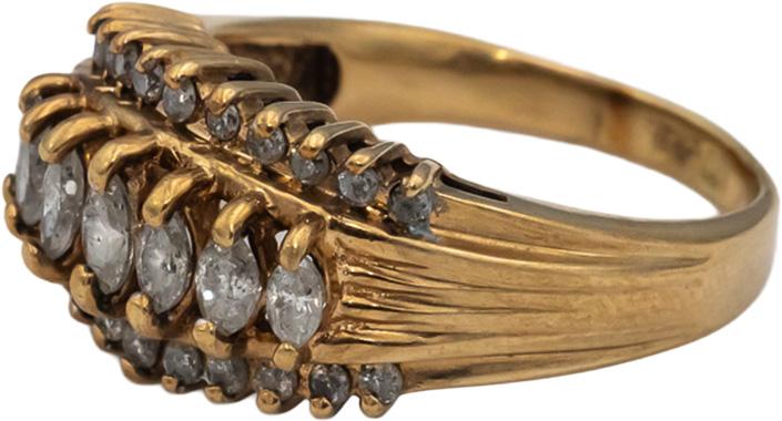 10k Yellow Gold Marquise and Round Diamond Cocktail Ring 0.90CT Size 9