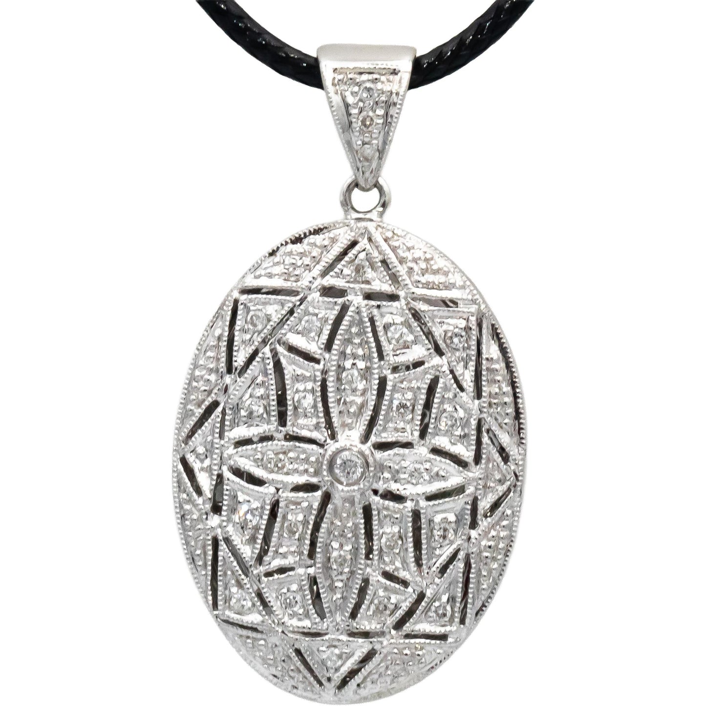 14k White Gold Round Diamond Open Locket Pendant Necklace 0.25CT