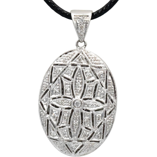 14k White Gold Round Diamond Open Locket Pendant Necklace 0.25CT