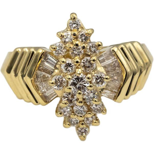14k Yellow Gold Round and Baguette Cut Diamond Cluster Ring 1.0CT Size 6.25