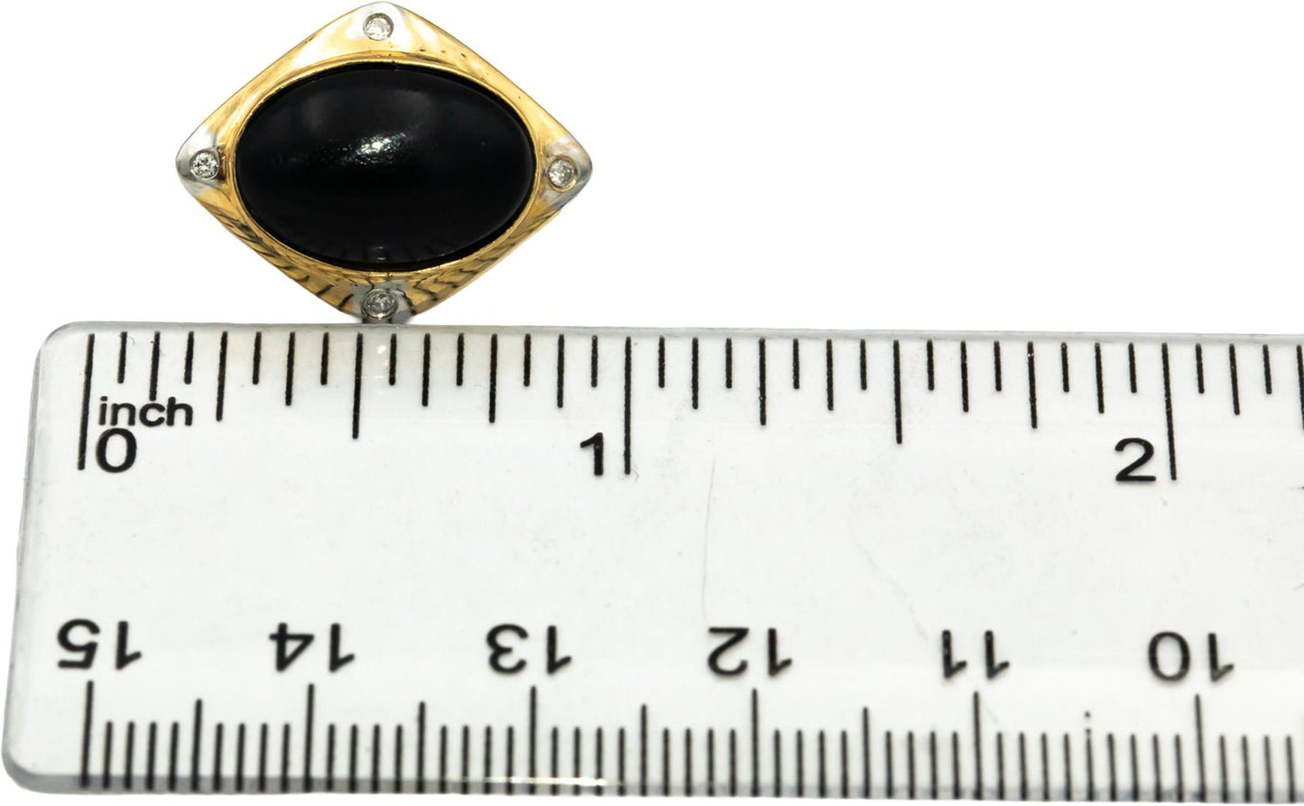 14k Yellow & White Gold Oval Cabochon Onyx and Round Diamond Earrings 0.06CT
