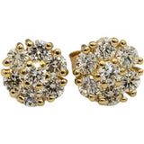 14k Yellow Gold Round Diamond Cluster Stud Earrings 0.74CT